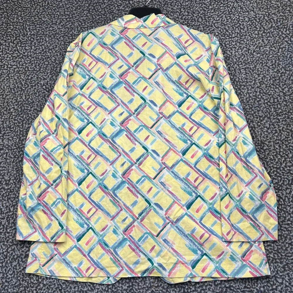 Vintage Claude Blazer Jacket Women 16 Abstract Pastel Geometric Cotton